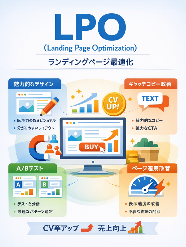 LPOのインフォグラフィック、魅力的なデザイン、キャッチコピー、ABテスト、表示速度が重要